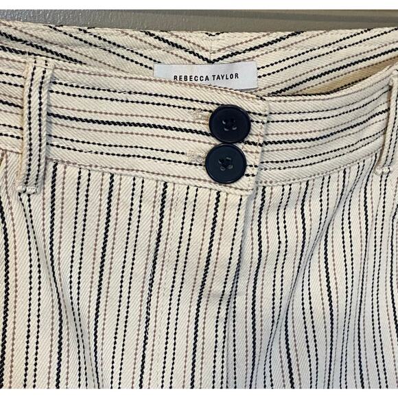Rebecca Taylor Striped Jeans US 2 Cream Wide Leg Twill Pants Boho Preppy Coastal - Picture 11 of 16